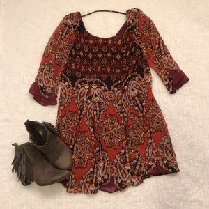 Burgundy Patterned Swing Dress